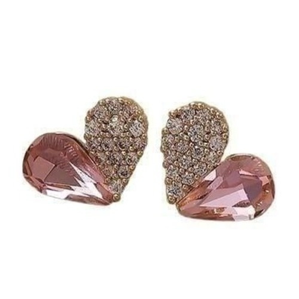 Heart Earrings Rhinestone Studs Pink Crystal‎ Elegant Jewelry